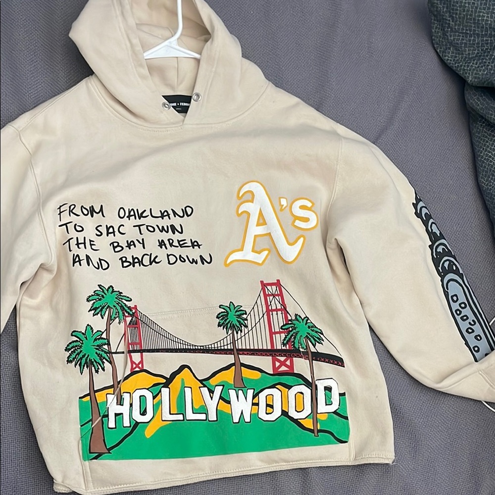 Beige Graphic Hoodie with Hollywood Print